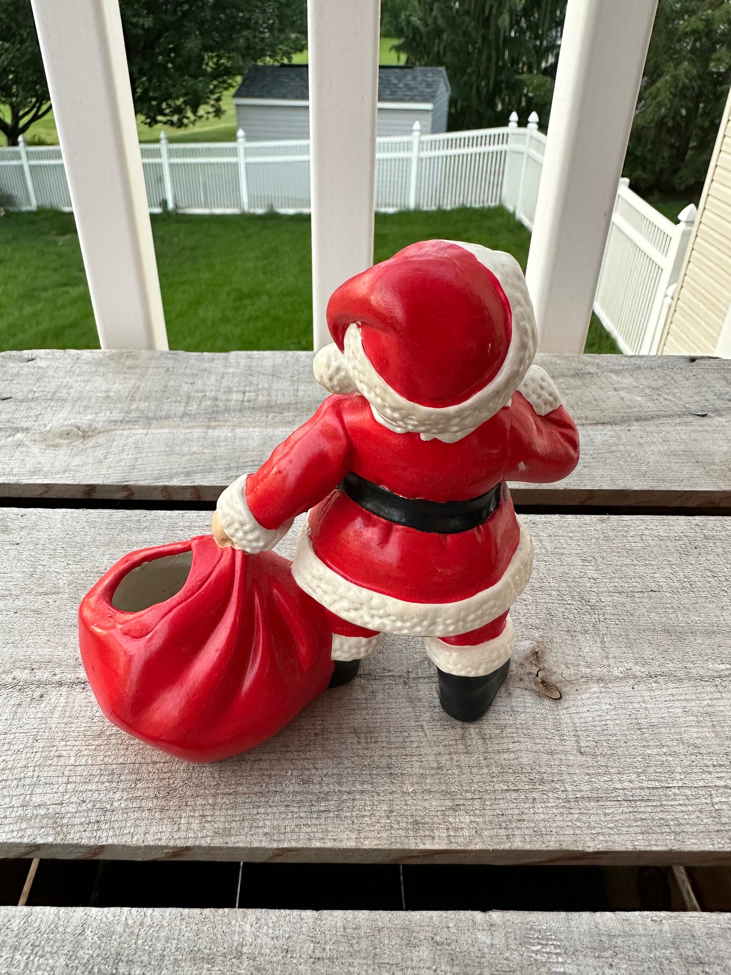 Vintage Retro Holland Mold Ceramic Santa with Toy Bag Figure Candy Votive Holder