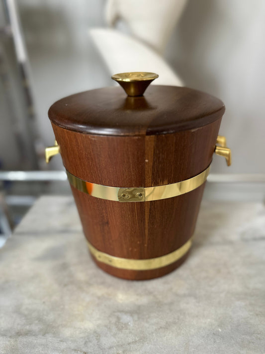 Vintage Wood Ice Bucket | MCM a cartel Style I’ve Bixketbwith Gold Tones Metal Handles