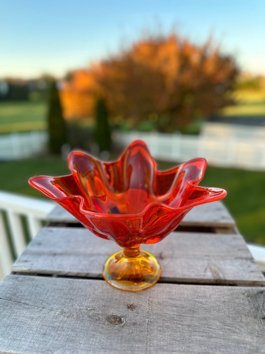 Vintage ~ Viking Glass ~ LARGE Epic 6 Petal Footed Bowl ~ #6815 ~ Persimmon Orange ~ Swung, Handkerchief ~ circa 1968 ~ Handkerchief Vase