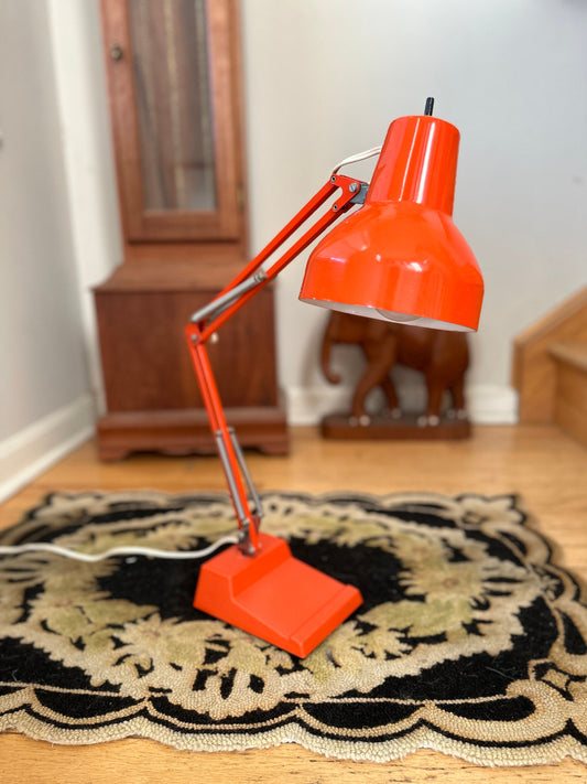 LEDU - Orange Desk Lamp with Base -  Articulated Task Lighting - Architect's Lamp - Danish Modern ~ Made in Sweden