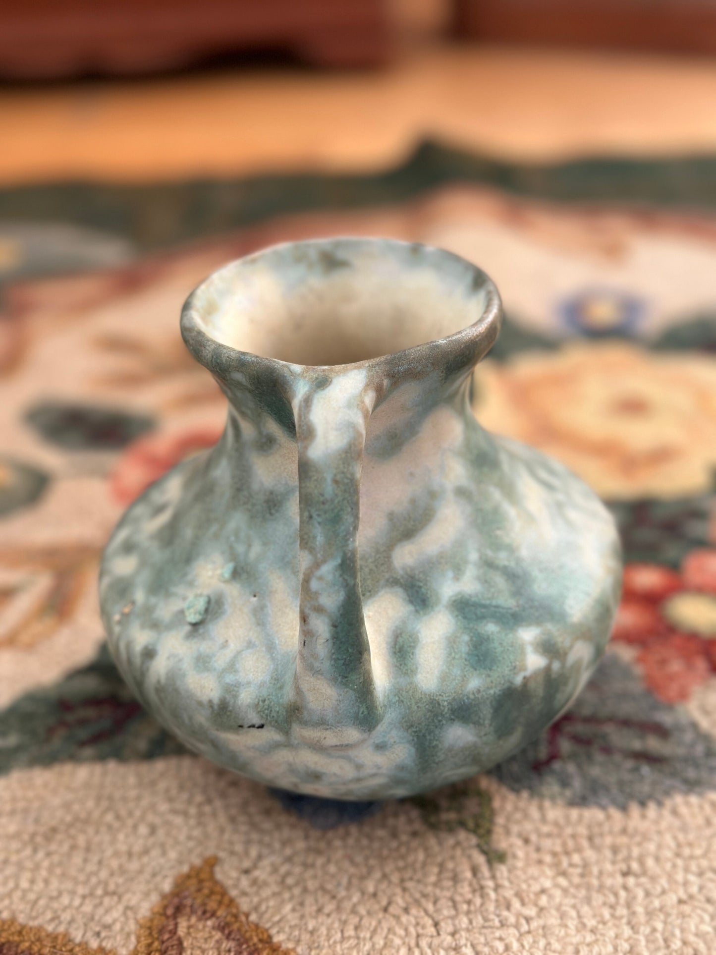 Burley Winter 1930s Vintage Art Pottery Mottled Green Ceramic Vase