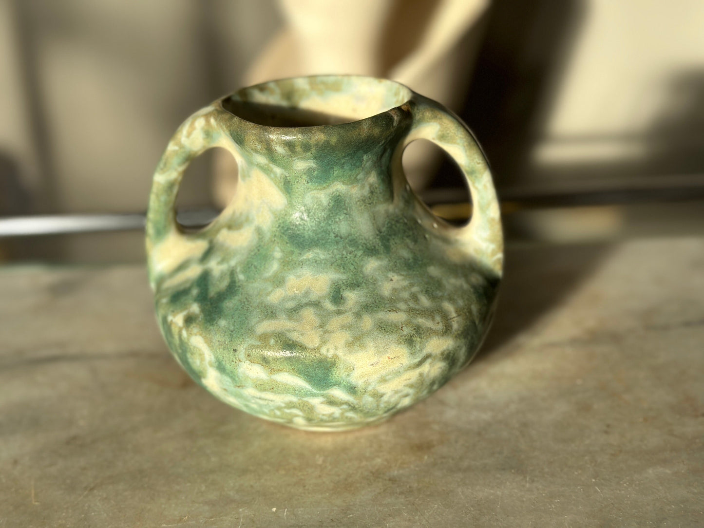 Burley Winter 1930s Vintage Art Pottery Mottled Green Ceramic Vase