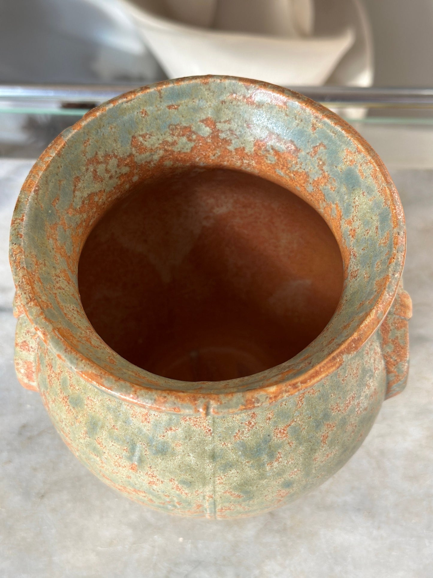 Burley Winter 1930s Vintage Art Pottery Mottled Green and Orange | Ceramic Vase 53