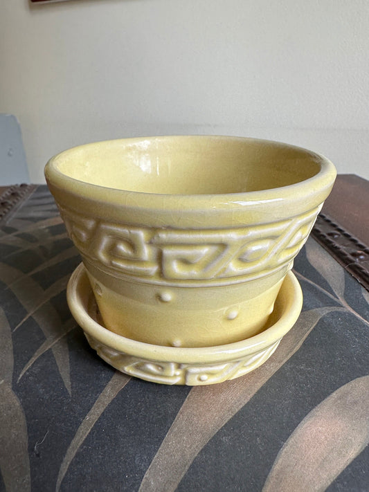 McCoy 1954 Mid Century Modern Art Pottery Yellow Geometric Flower Pot Saucer