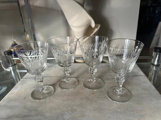 MCM Etched Vintage Etched Cordials | Vintage | Made in Portugal | Glass Etched Cordial or Wine  | Interesting Etched Design | Set of 4 | MCM