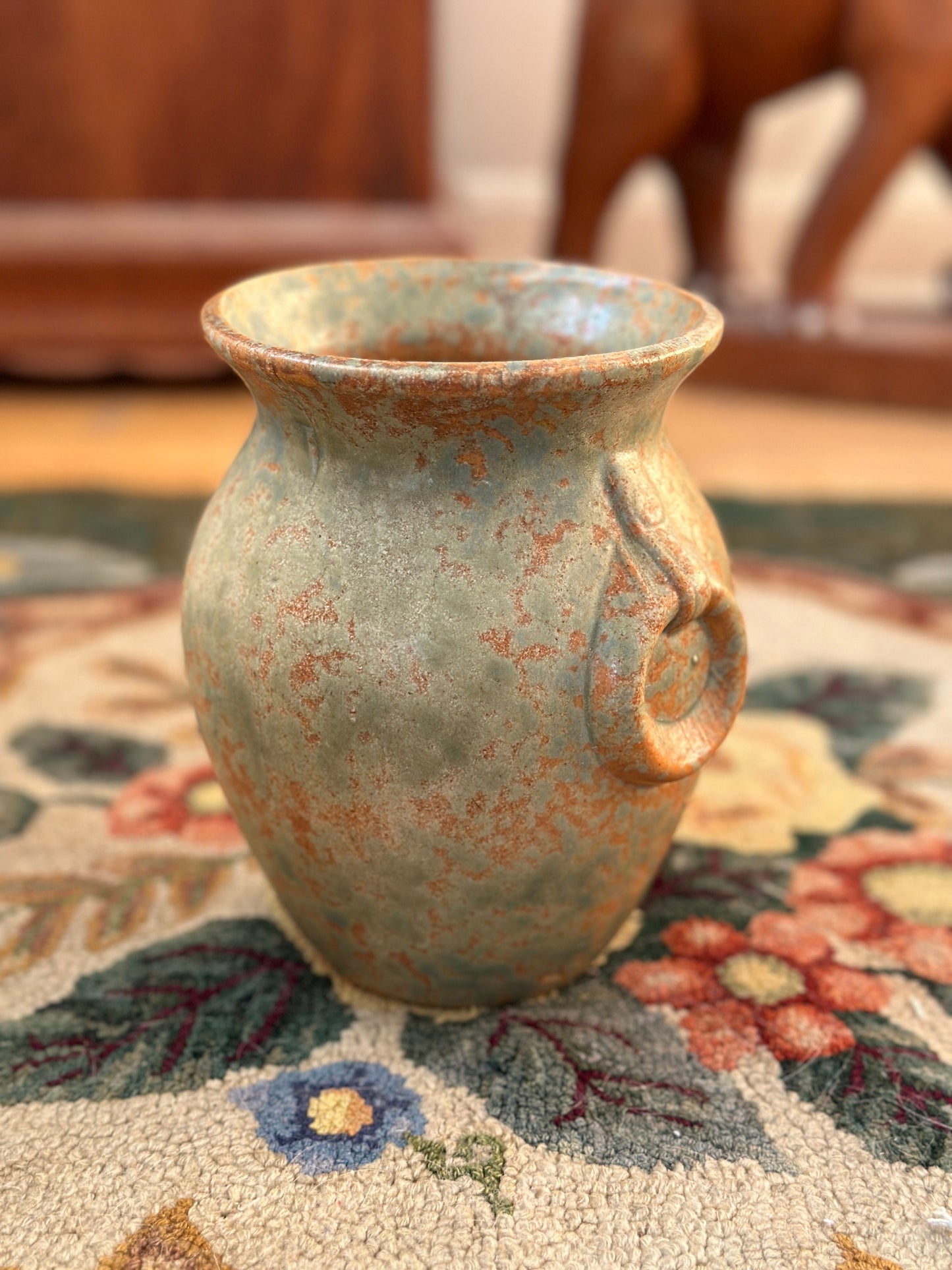 Burley Winter 1930s Vintage Art Pottery Mottled Green and Orange | Ceramic Vase 53