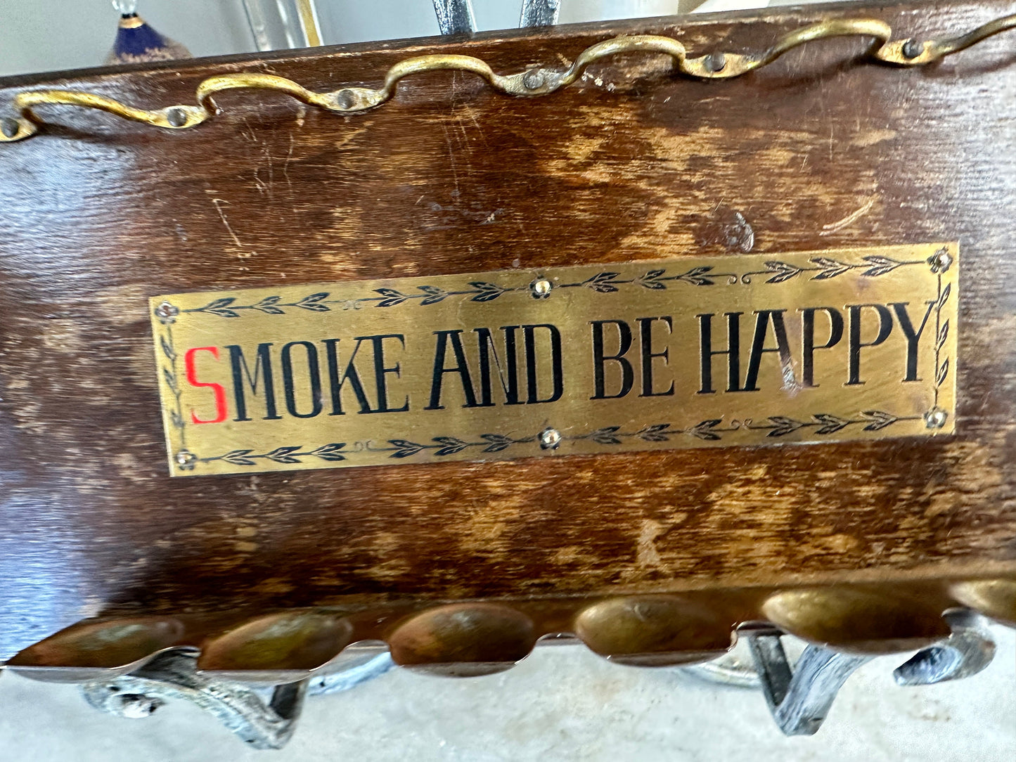 Vintage Smoke and Be Happy Pipe Rack | Antique Pipe Rack