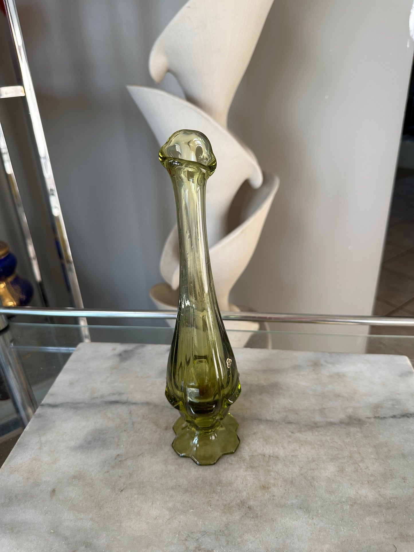 Fenton Valencia 12" Swung Glass Vase in Colonial (Avocado) Green| Fenton Six Petal Vase