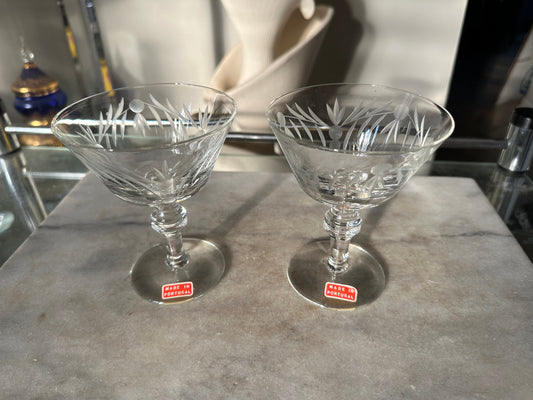 MCM Etched Vintage Etched Coupes | Vintage | Made in Portugal | Glass Etched champagne Glass | Interesting Etched Design | Set of 2 | MCM