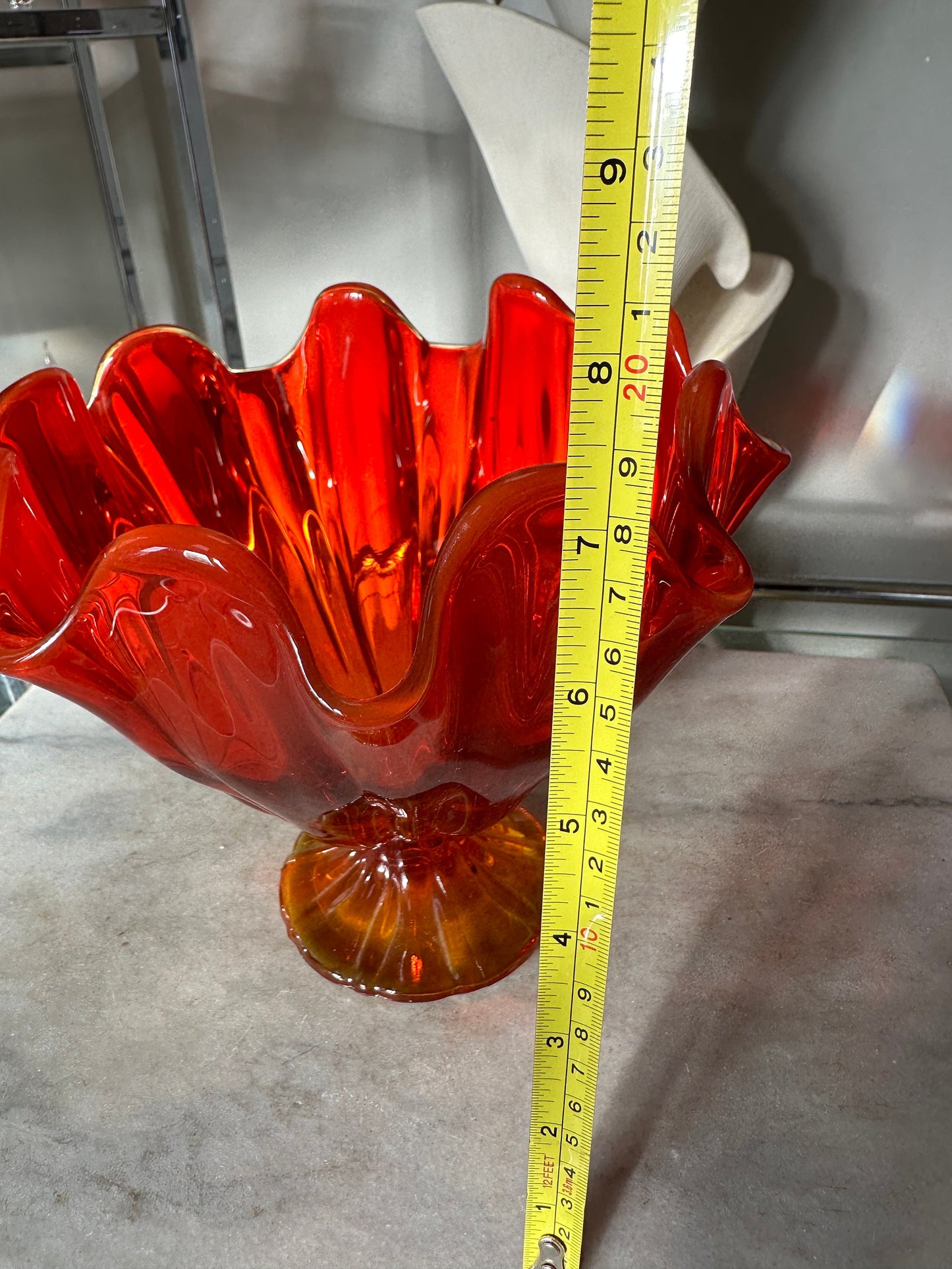 Vintage L. E. Smith Amberina Large Ruby Red Handkerchief Vase | MCM Handkerchief Compote