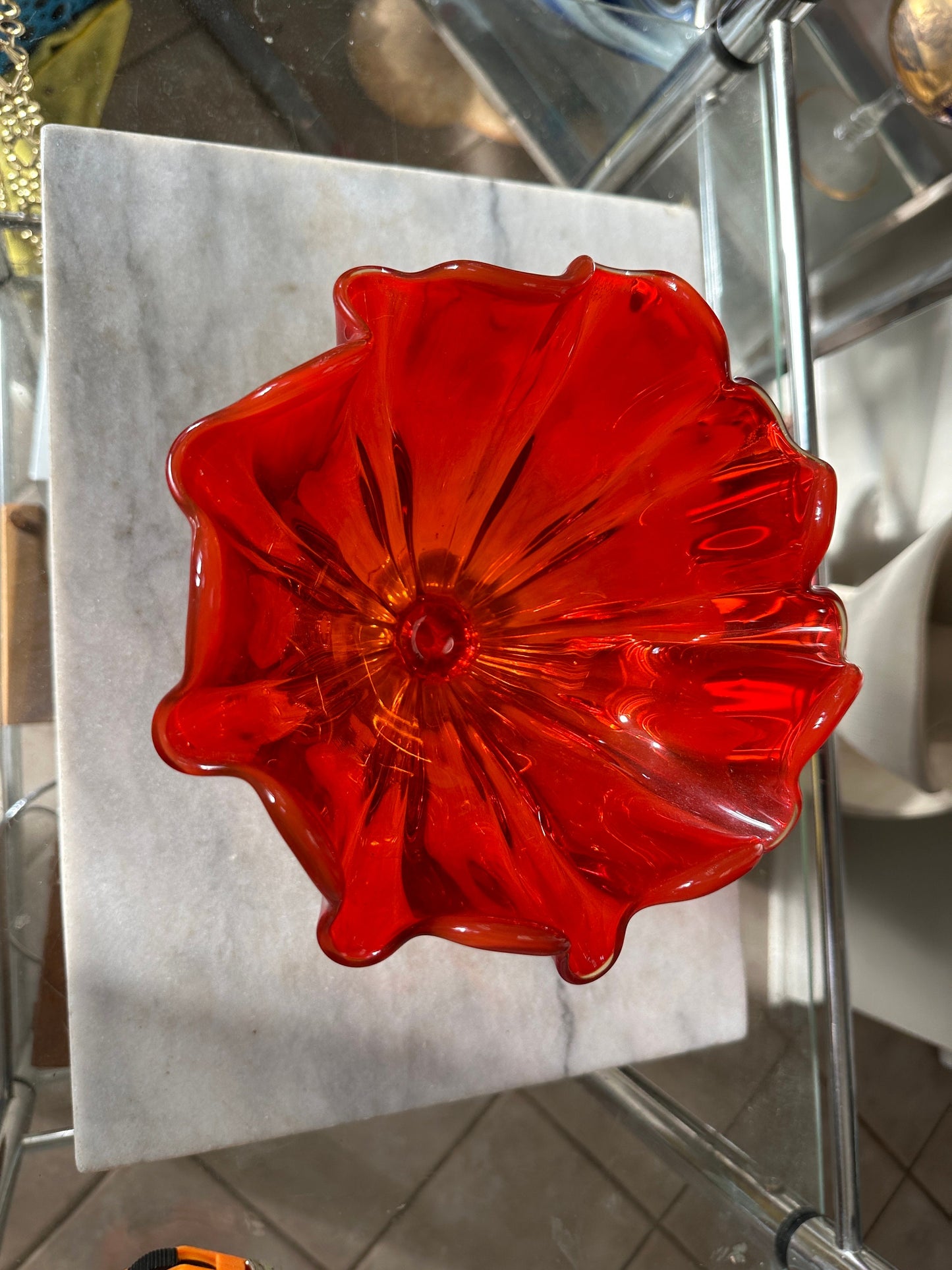 Vintage L. E. Smith Amberina Large Ruby Red Handkerchief Vase | MCM Handkerchief Compote