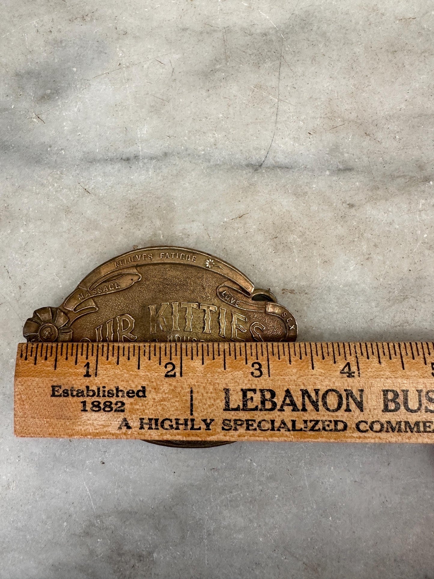 Our Kitties Cat House Brothel Reno Nevada Funny Sex Erotic Erotica Rare Solid Brass 1970s Nos Funny Vintage Belt Buckle