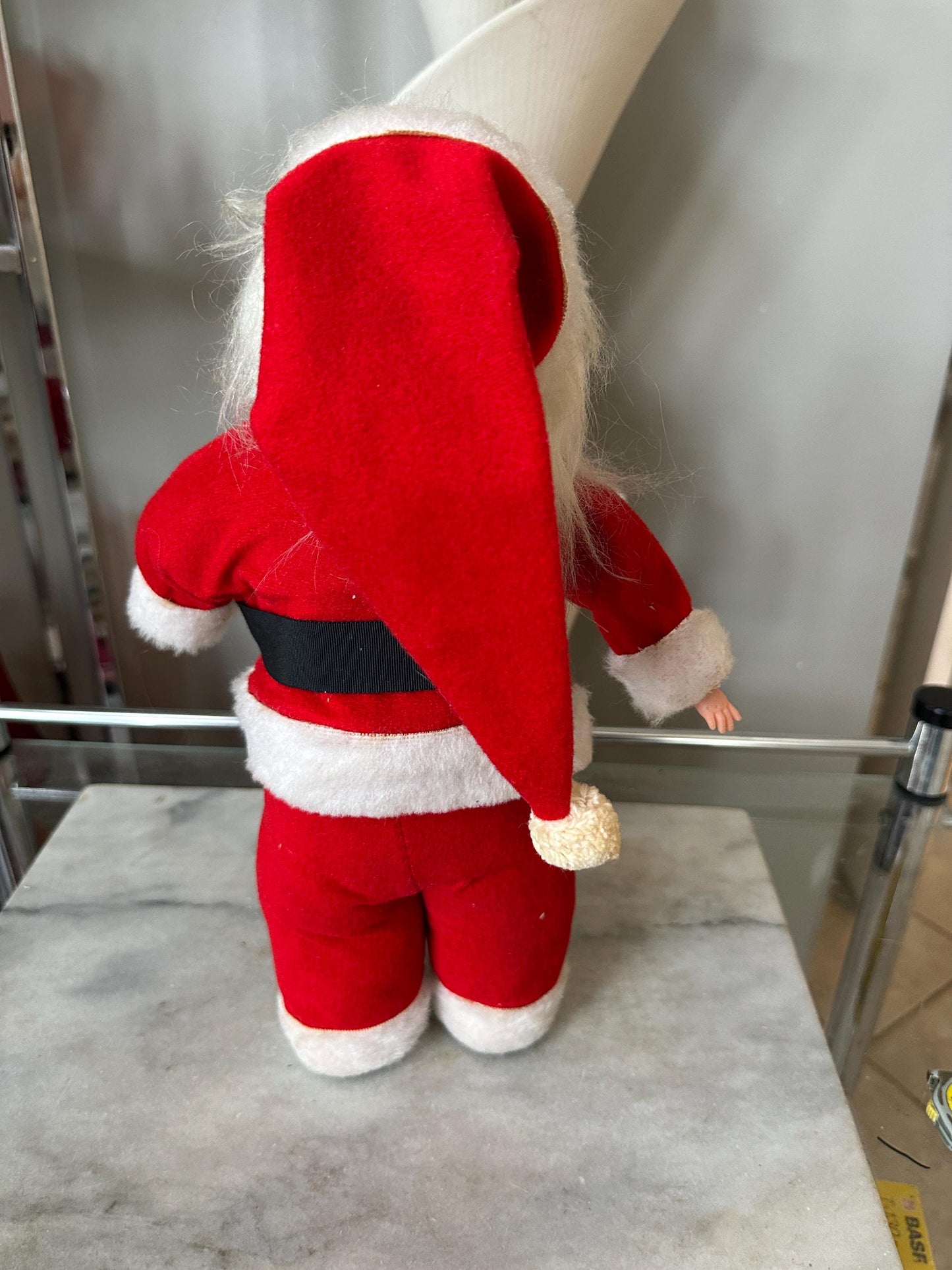 Vintage 1950s Poseable Santa Claus Christmas Doll, Blue Eyes, Rubber Faced Santa, Collectible | 12”| Black Boots & Belt
