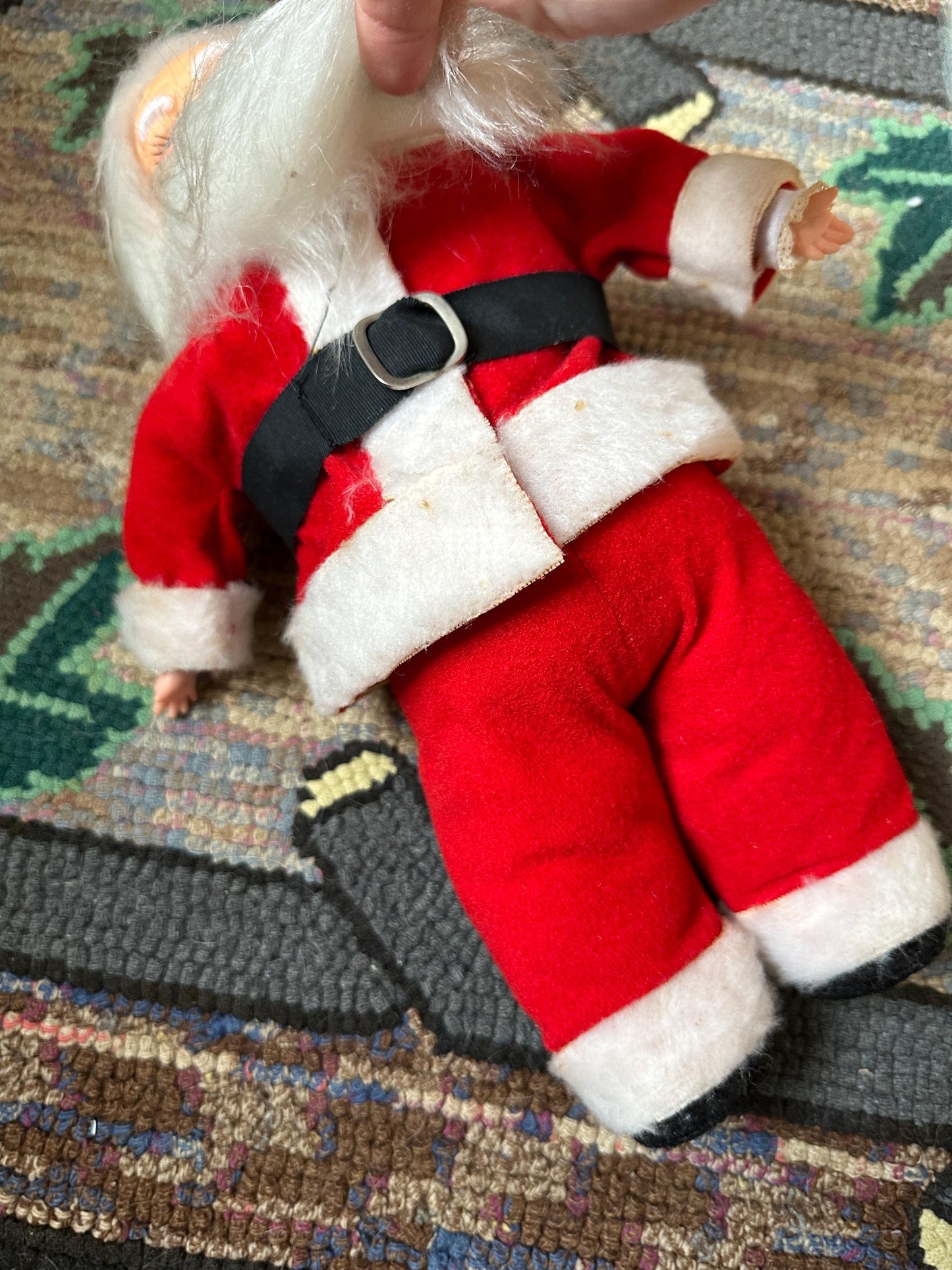 Vintage 1950s Poseable Santa Claus Christmas Doll, Blue Eyes, Rubber Faced Santa, Collectible | 12”| Black Boots & Belt