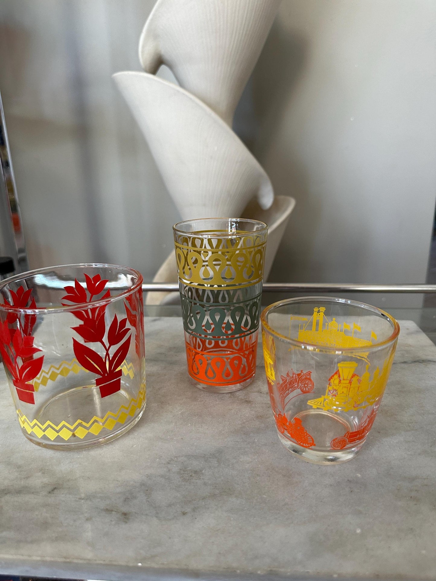 Kitschy Kitchen | Vintage Kitchen | Red Yellow Orange Avocado Gree | Retro Kitchenware | Funky Kitchenware | Hazel Atlas Sour Cream | Groovy