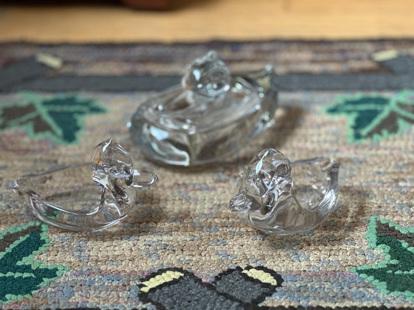Vintage Duck glass cigarette box and two (2) matching ashtrays | MCM Art Glass Duck Dish and Ashtrays | Mid Centurg Modern Decor
