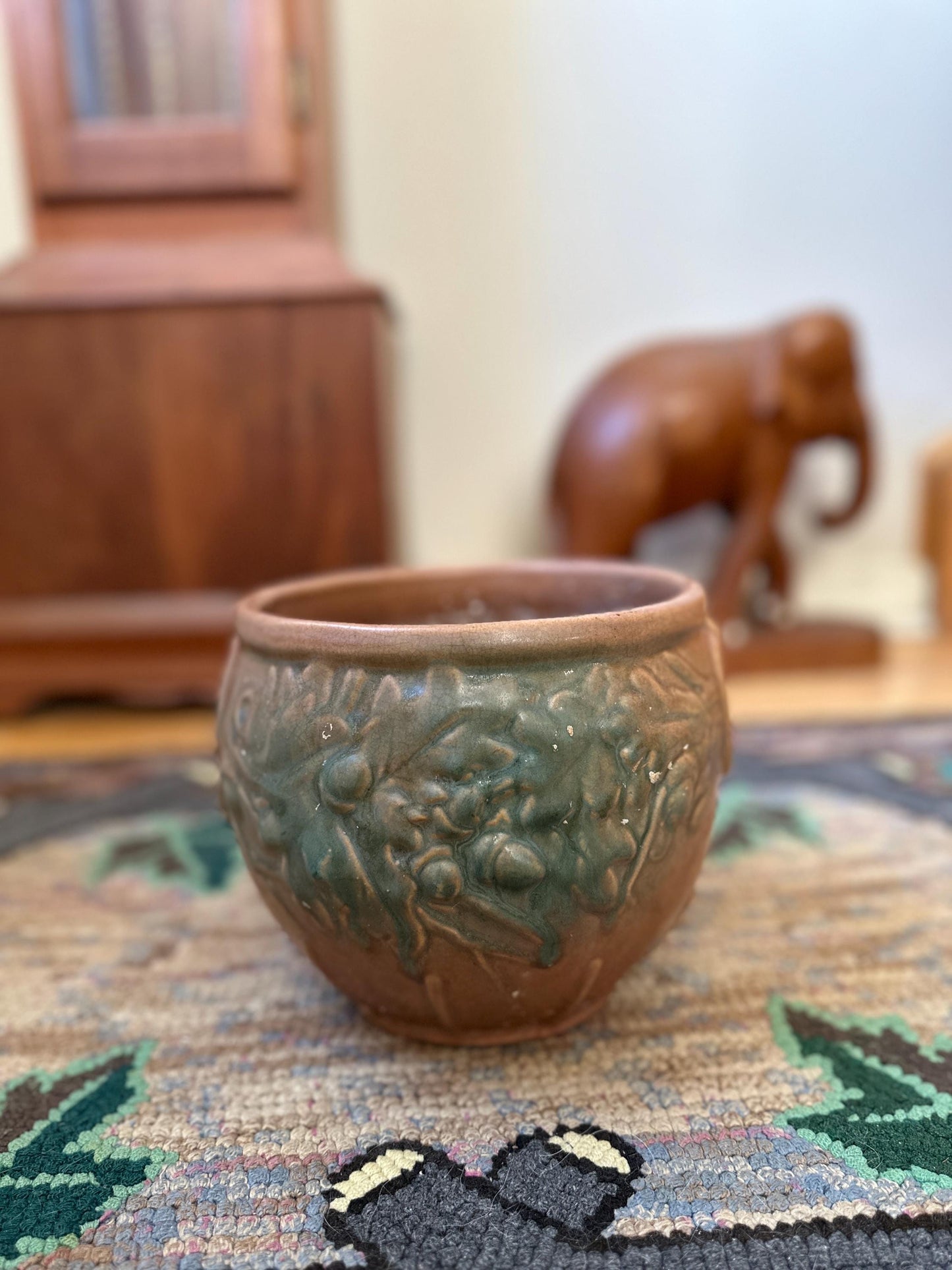 Vintage McCoy Acorn Oak Leaf Jardiniere, Planter, Brown and Green Rare 1930s Flower Pot