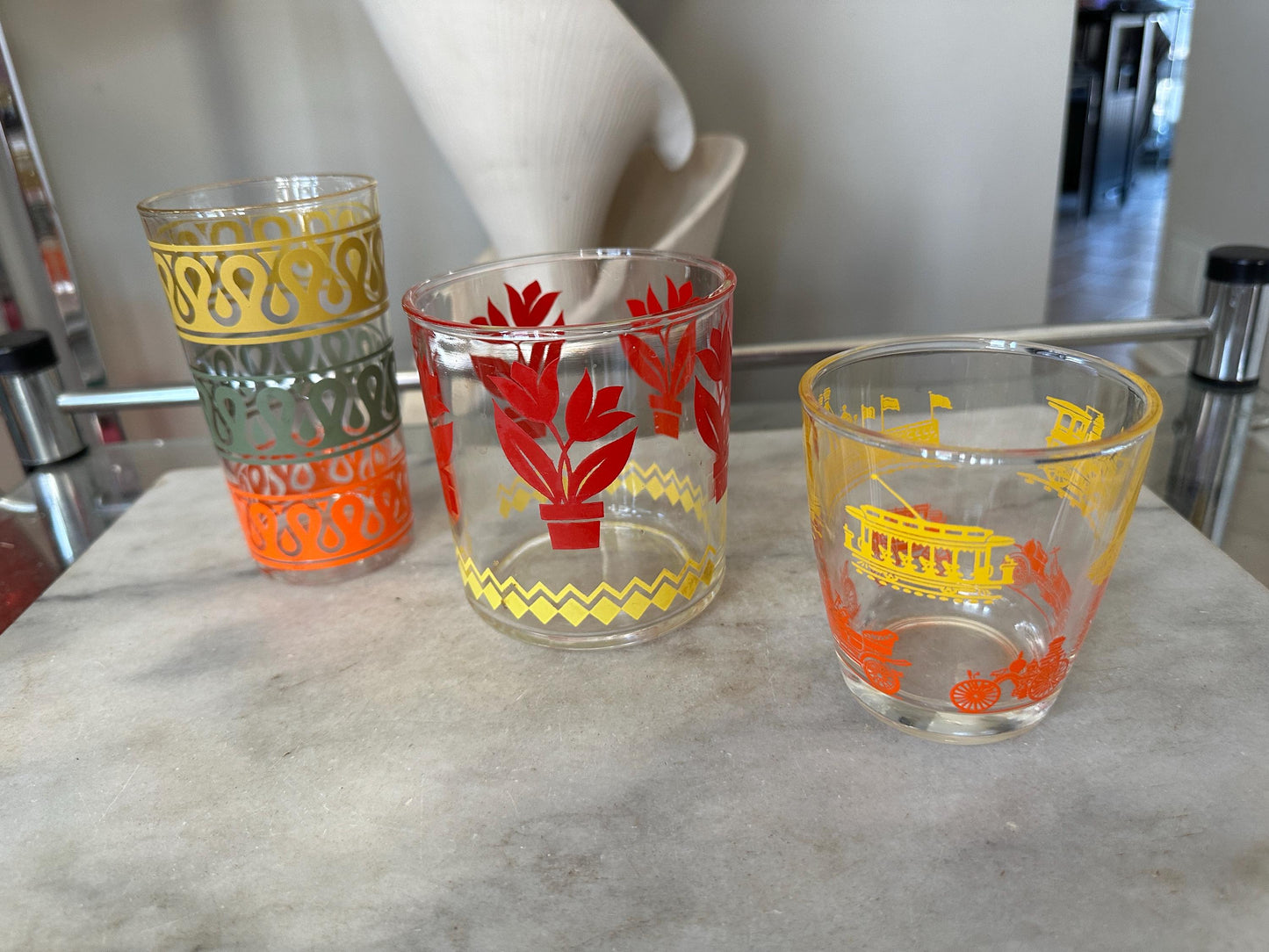 Kitschy Kitchen | Vintage Kitchen | Red Yellow Orange Avocado Gree | Retro Kitchenware | Funky Kitchenware | Hazel Atlas Sour Cream | Groovy