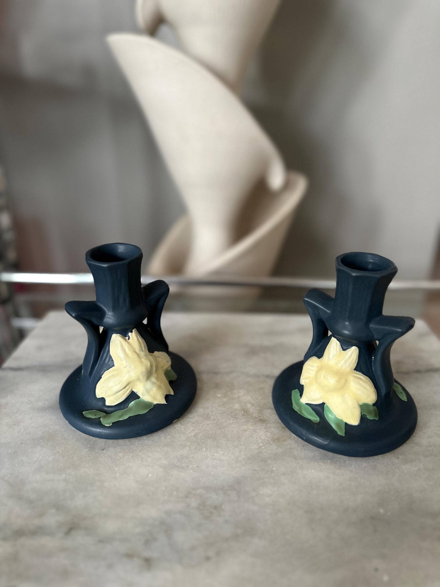 Pair of Repro Roseville #1159-412 Candlestick Holders