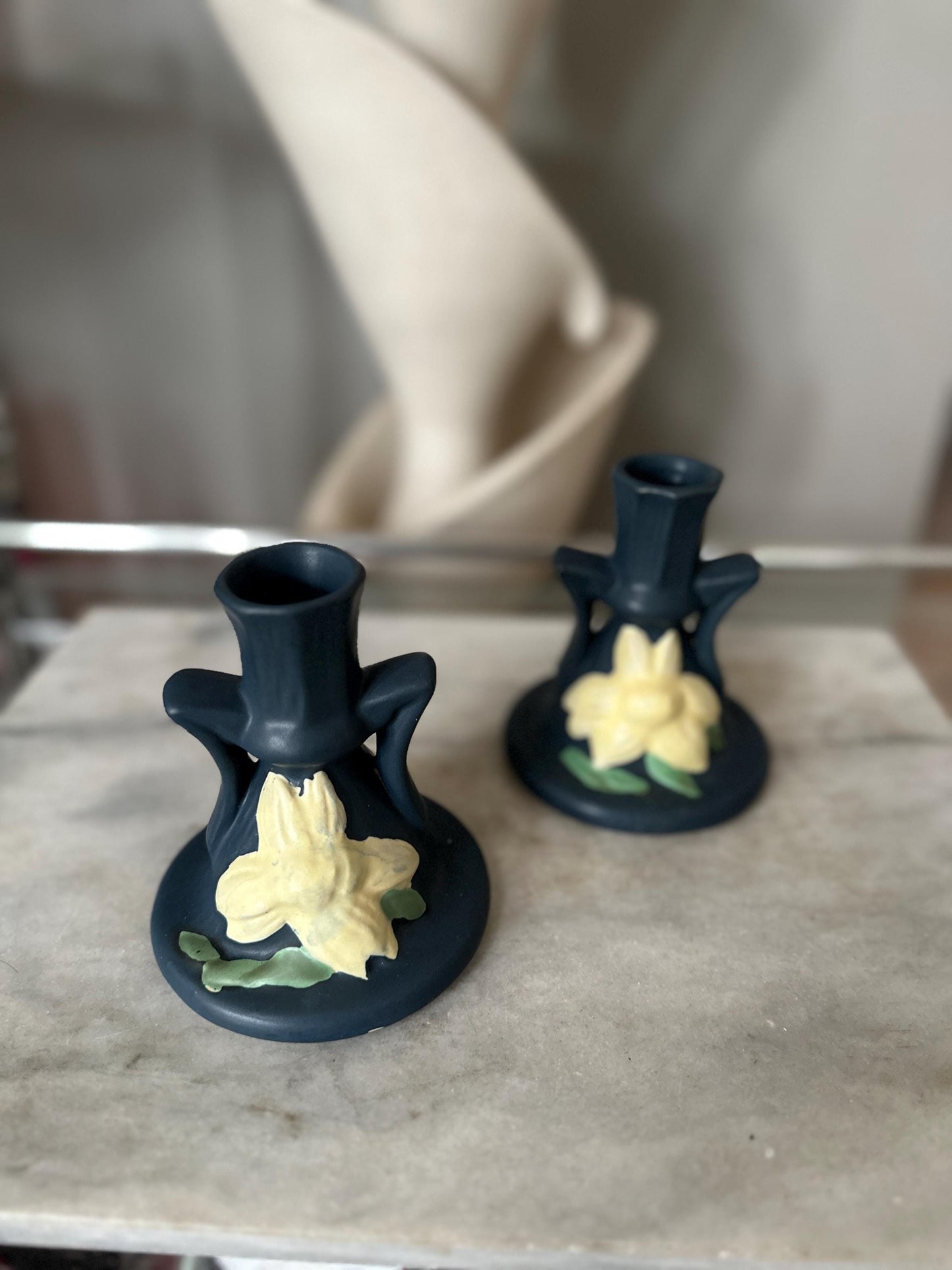 Pair of Repro Roseville #1159-412 Candlestick Holders