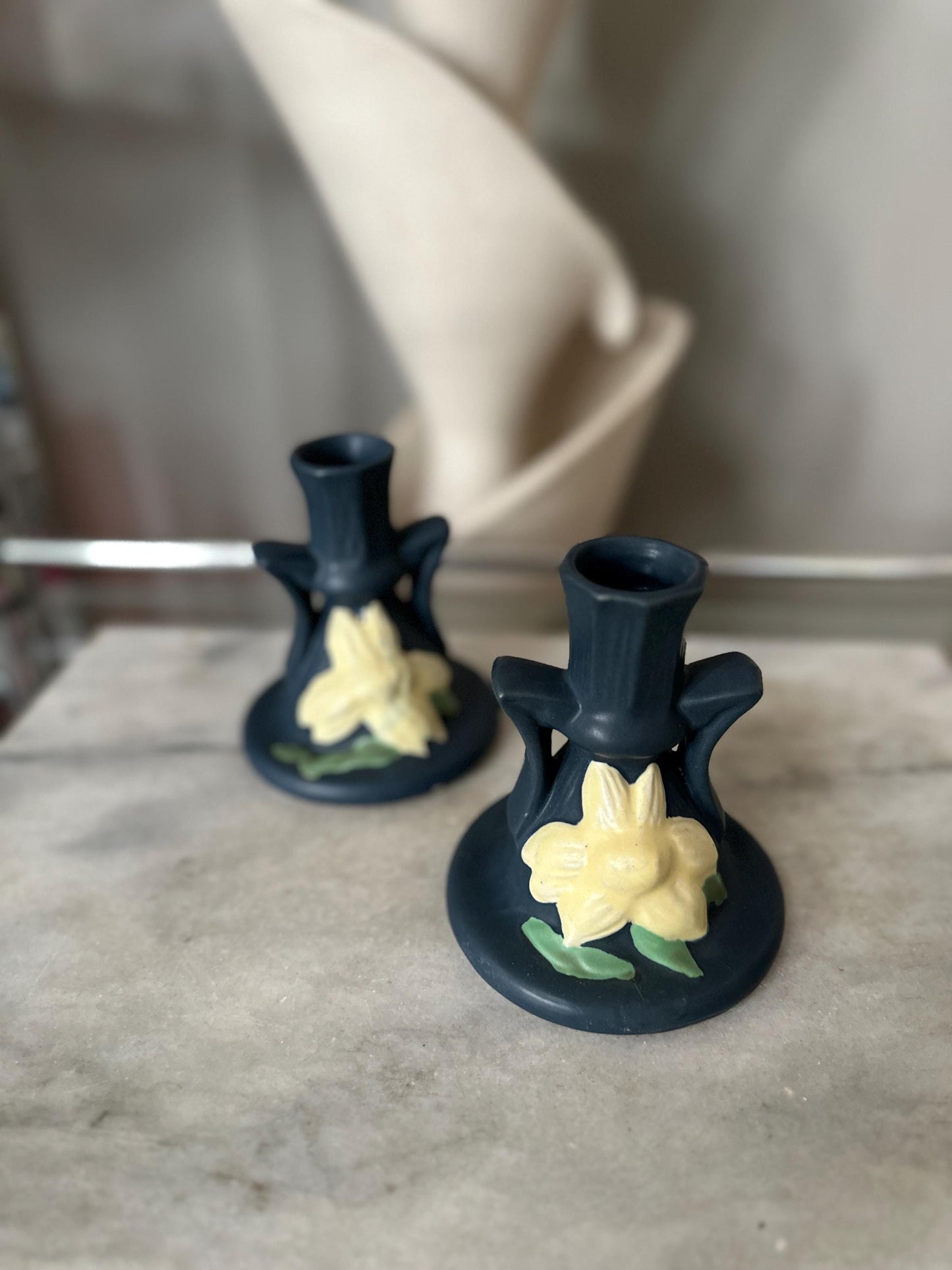 Pair of Repro Roseville #1159-412 Candlestick Holders