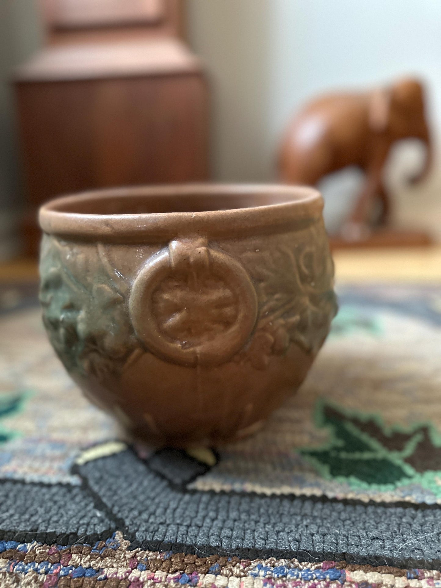 Vintage McCoy Acorn Oak Leaf Jardiniere, Planter, Brown and Green Rare 1930s Flower Pot