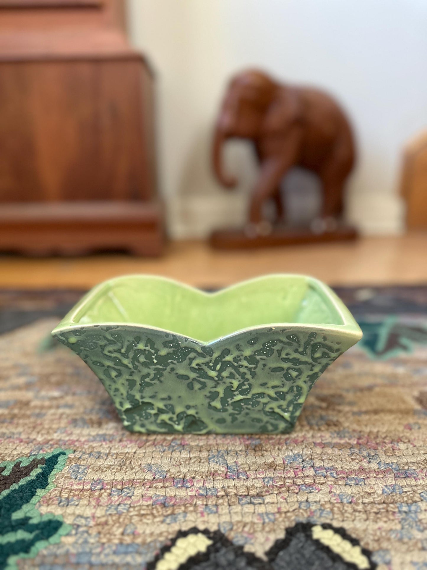 Unique MCM Vintage Rectangular Green McCoy Planter with Splatter Glaze Mid Century Planter Herb or Succulent Plant Pot Rare McCoy Pottery