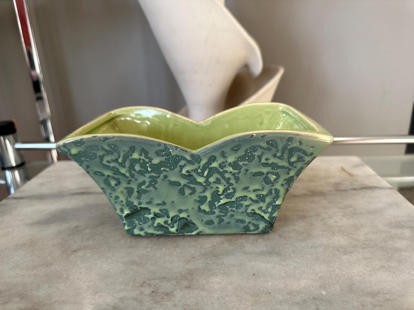 Unique MCM Vintage Rectangular Green McCoy Planter with Splatter Glaze Mid Century Planter Herb or Succulent Plant Pot Rare McCoy Pottery