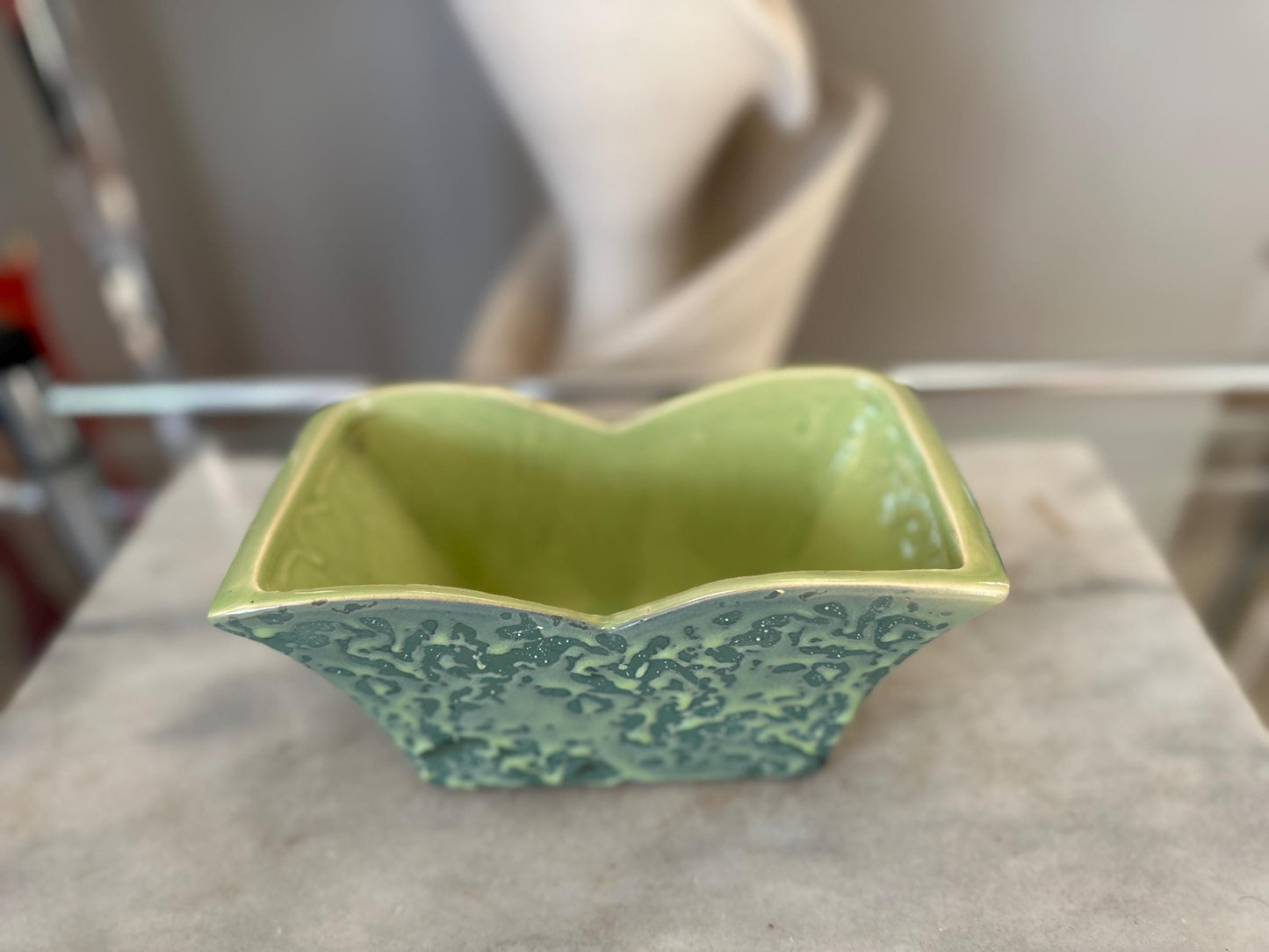 Unique MCM Vintage Rectangular Green McCoy Planter with Splatter Glaze Mid Century Planter Herb or Succulent Plant Pot Rare McCoy Pottery