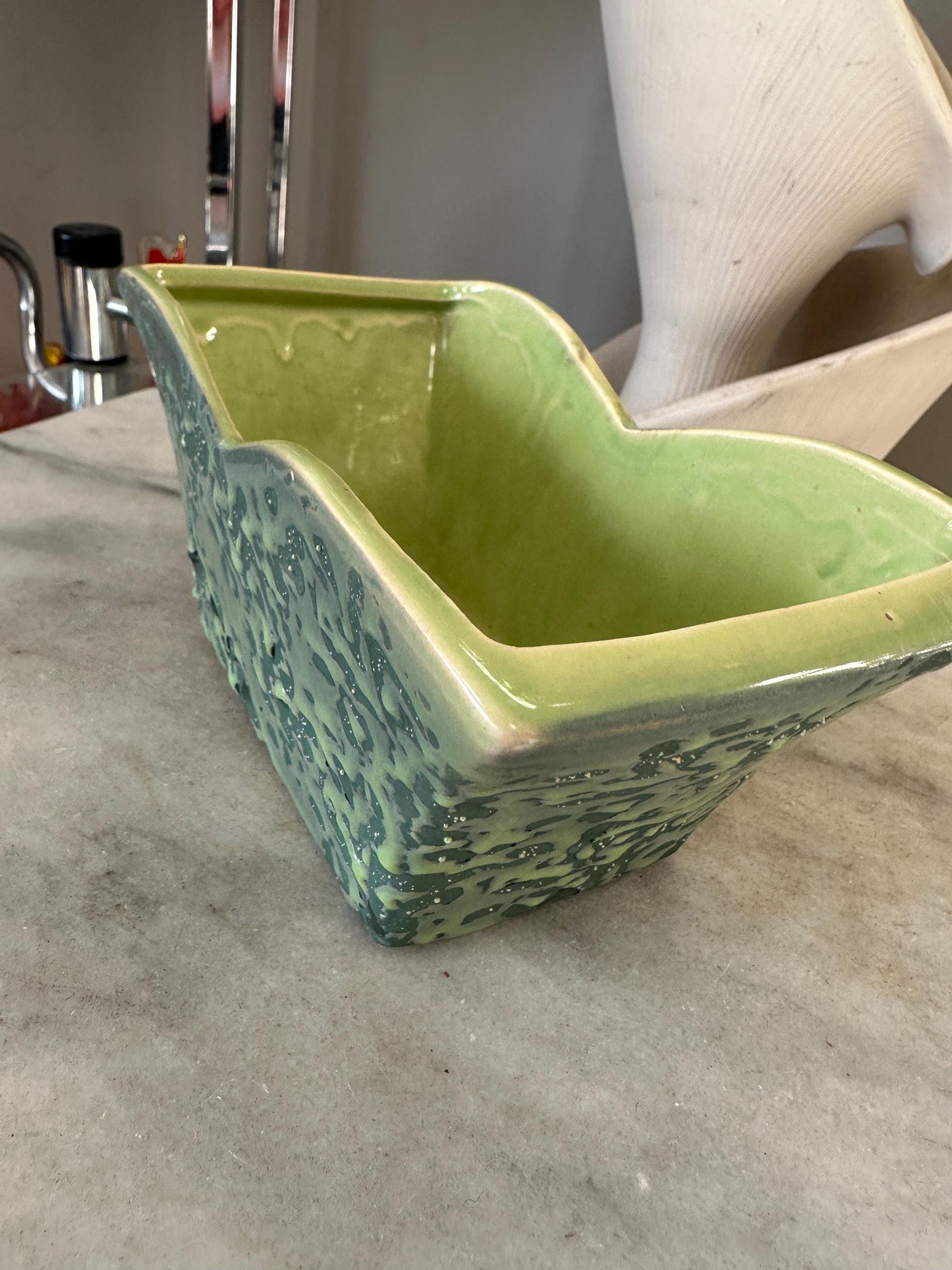 Unique MCM Vintage Rectangular Green McCoy Planter with Splatter Glaze Mid Century Planter Herb or Succulent Plant Pot Rare McCoy Pottery