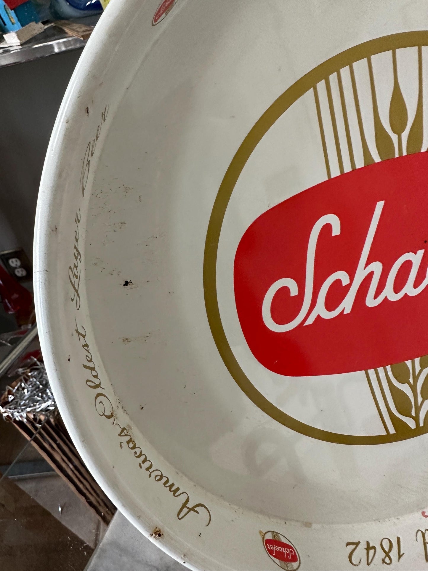 Vintage Schaefer Beer Metal Bar Tray | Beer Lover Gift Home Bar Accessories Authentic Budweiser Memorabilia Round Serving Tray
