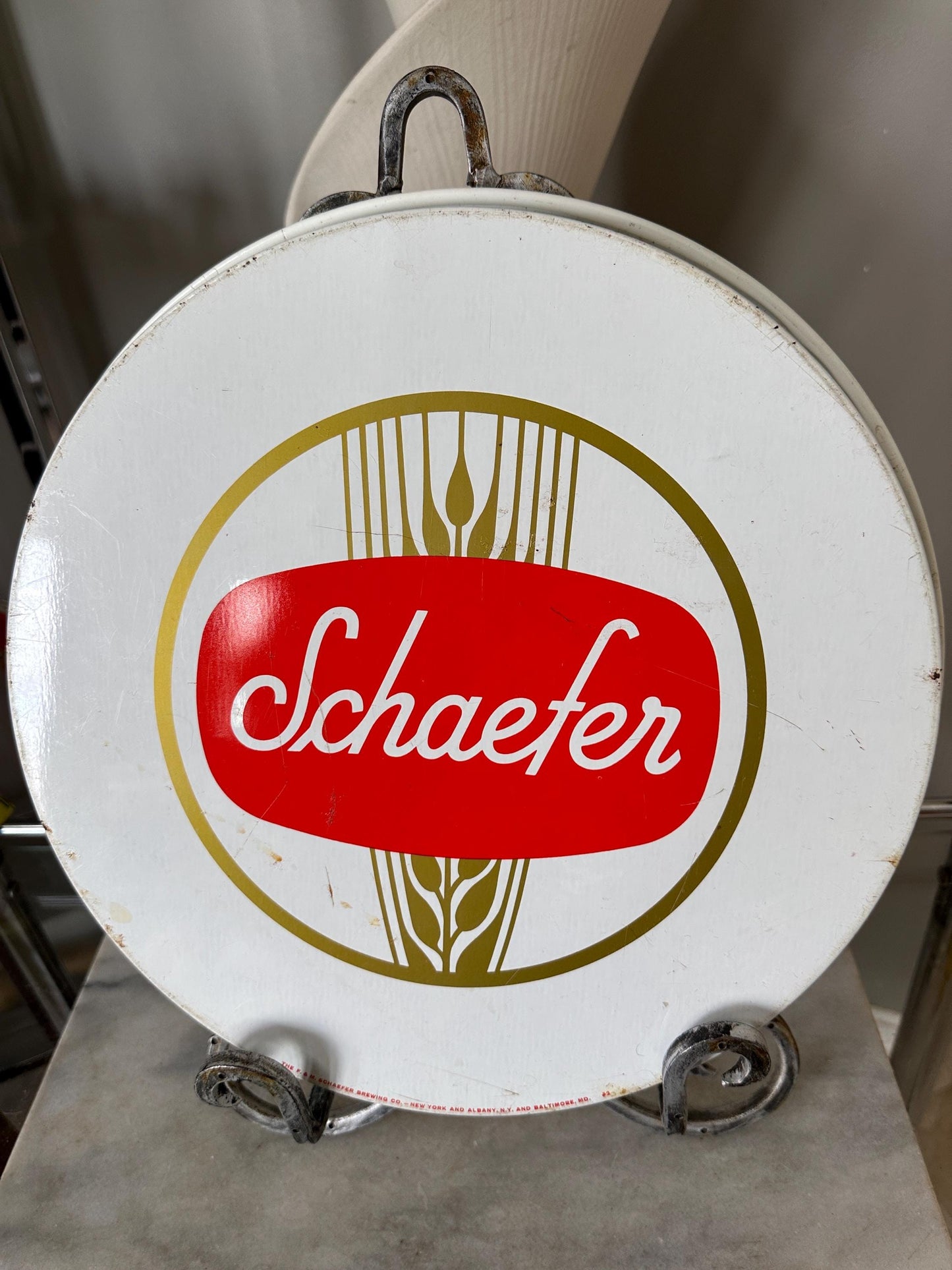 Vintage Schaefer Beer Metal Bar Tray | Beer Lover Gift Home Bar Accessories Authentic Budweiser Memorabilia Round Serving Tray