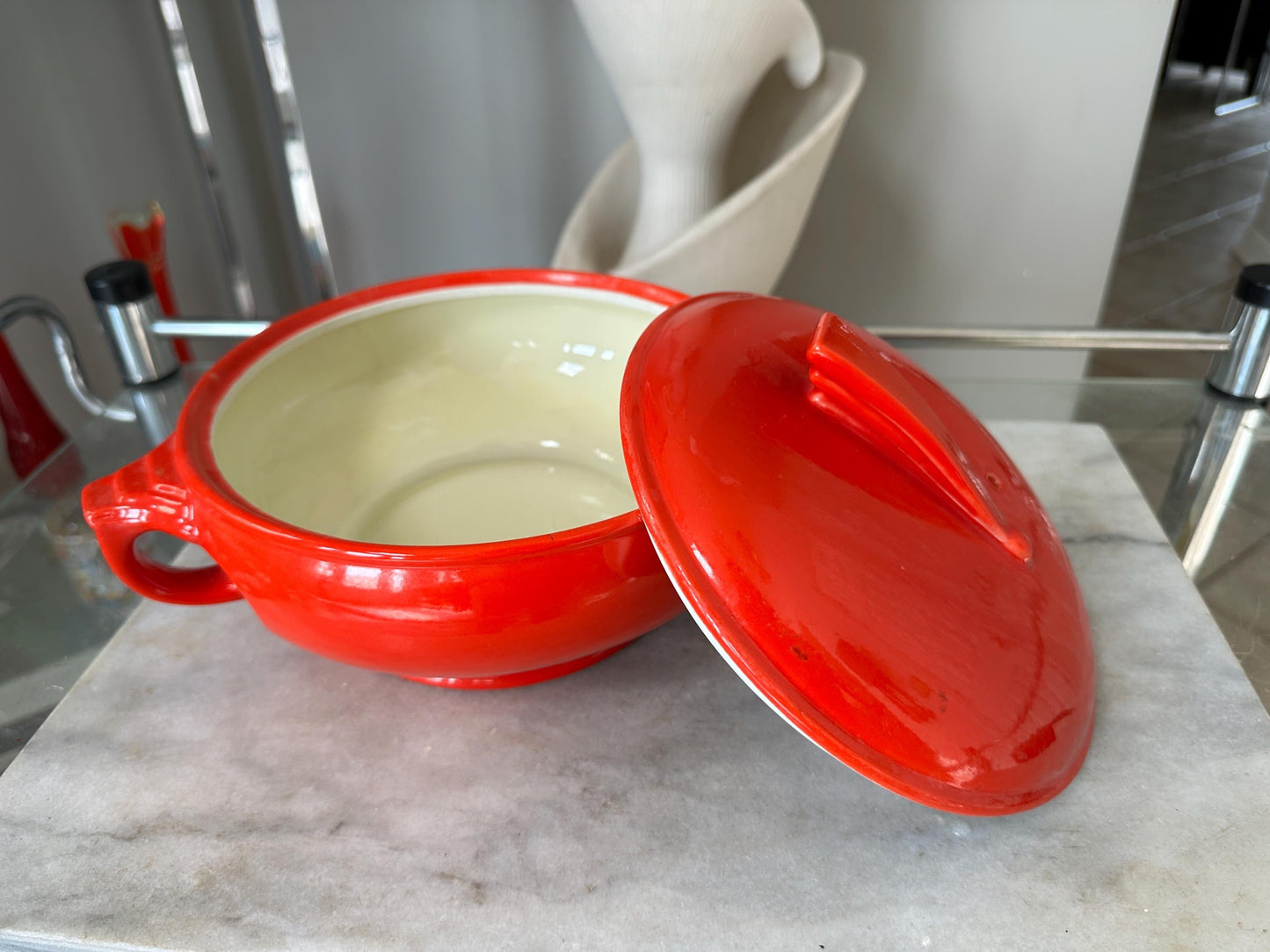 Vintage 1940s Red Hall Pottery Art Deco Crock with Lid