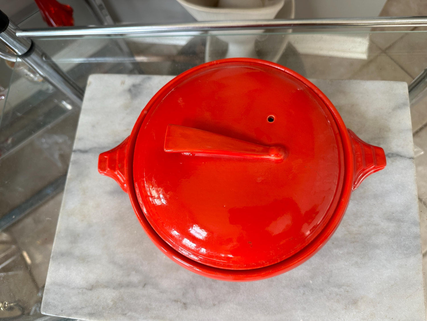 Vintage 1940s Red Hall Pottery Art Deco Crock with Lid
