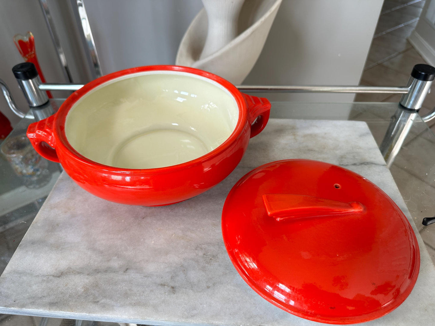 Vintage 1940s Red Hall Pottery Art Deco Crock with Lid