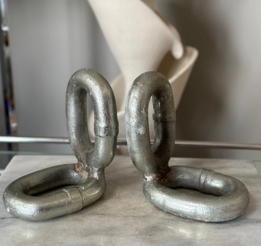 Chain Link Bookends, Pair of Heavy Industrial Style Bookends, Nautical, Iron Chain Bookends, Man Cave, Office, Home Library