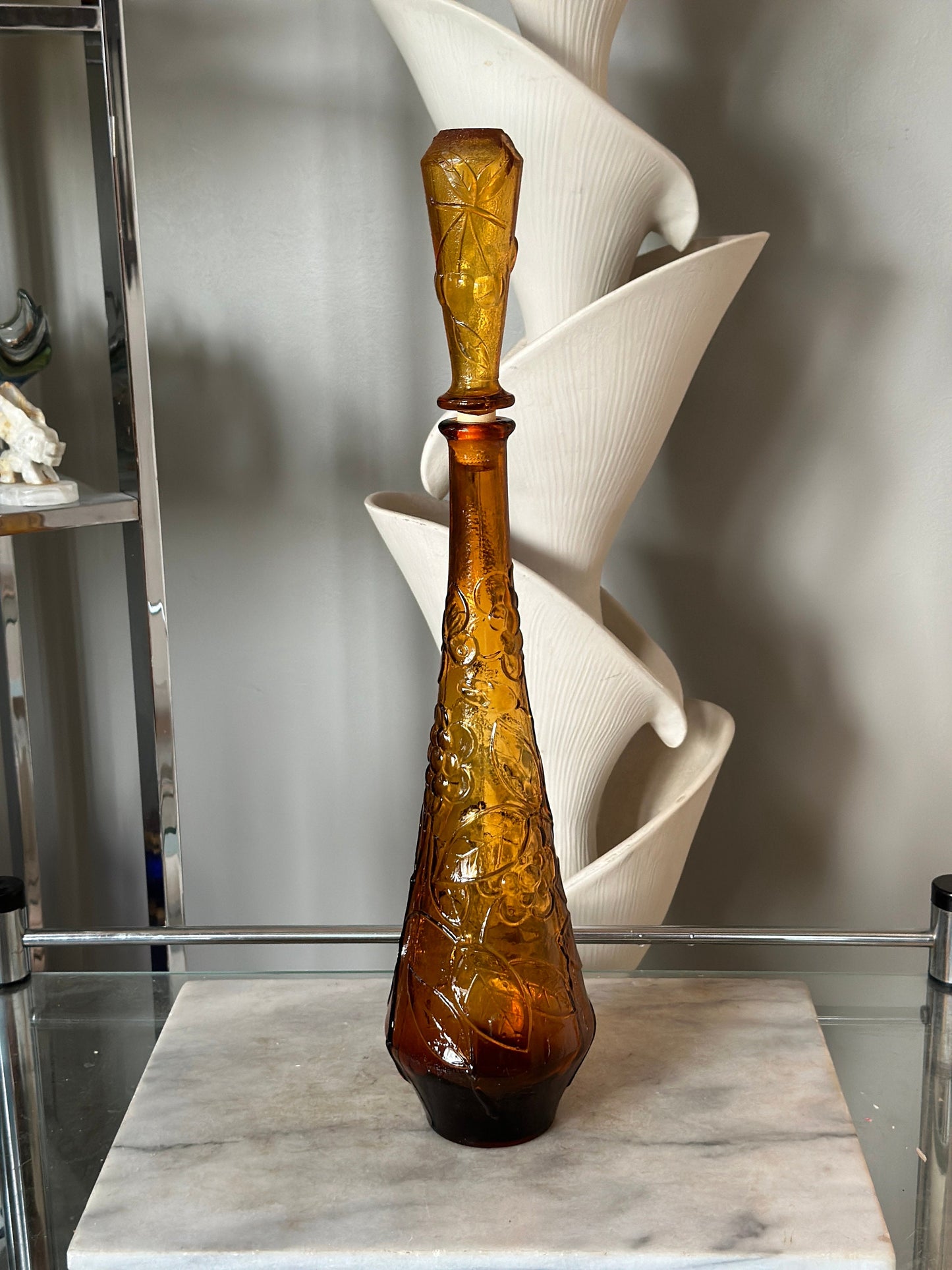 Vintage Retro Mid Century Tall Amber Glass GENIE ALADDIN BOTTLE | Florsl and Cherry Motof