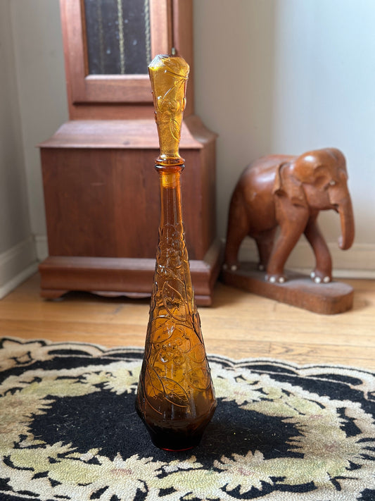 Vintage Retro Mid Century Tall Amber Glass GENIE ALADDIN BOTTLE | Florsl and Cherry Motof