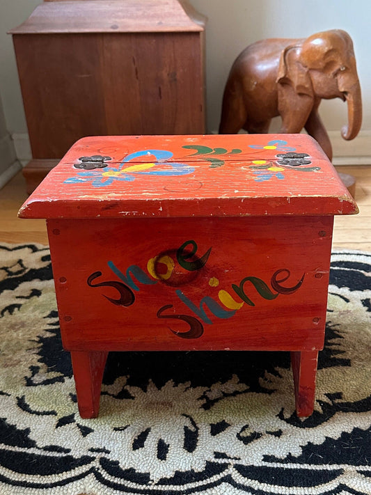 Vintage Shoe Shine Box, Shoe Shine Stool With Storage,