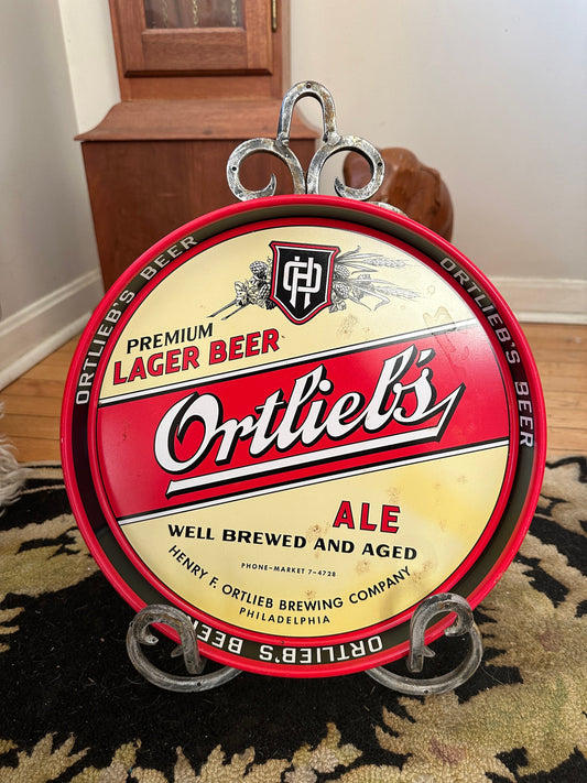 Vintage Ortleib’s  Ale Beer Philadelphia PA  Round Metal Tray. Red, Yellow, White