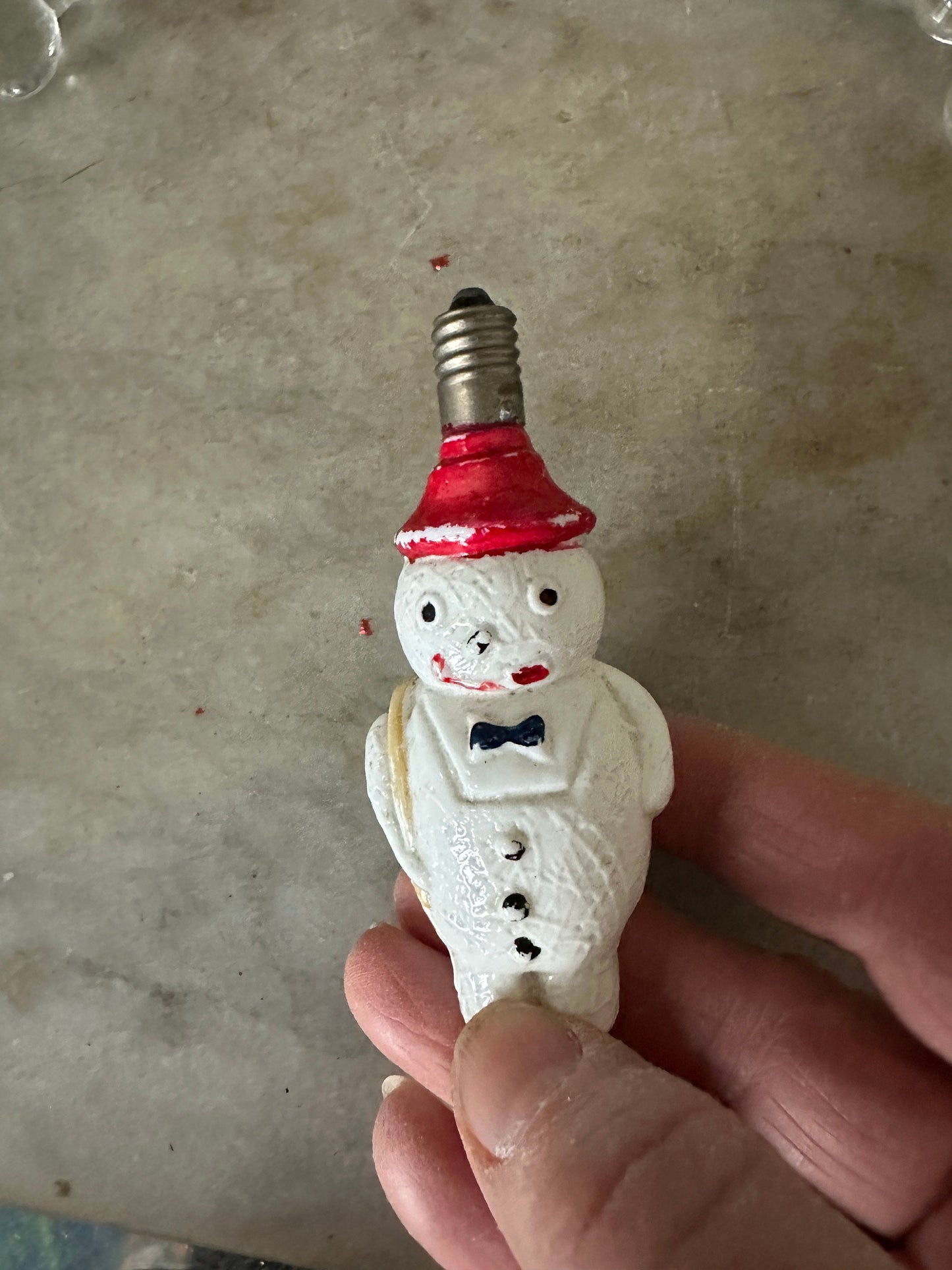 1930s Snowman  15V Milk Glass Christmas Light Bulb and Antique Round Striped Milk  Glass Christmas Orbament Light Bulb | Untested