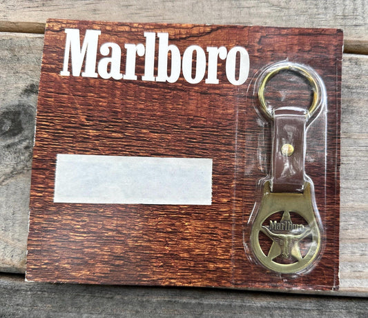 1989 Marlboro Philip Morris “Rafter M” Solid Brass & Leather Vintage Key Ring