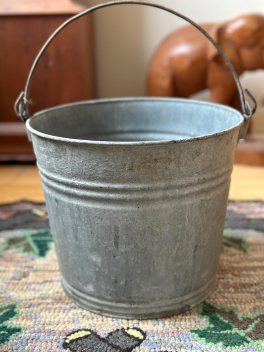 Primitive Farmhouse Galvanized Aluminum Bucket,  Pail with Metal Handle | 10 x 11 | No 10