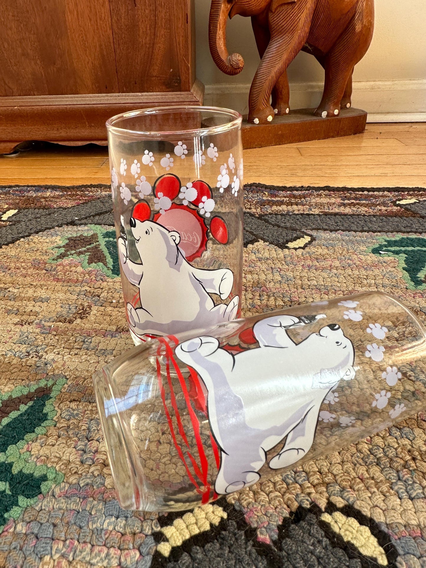 1999 Coca Cola Clear Glass With Polar Bear Logo Drinking Glass - Set of 2