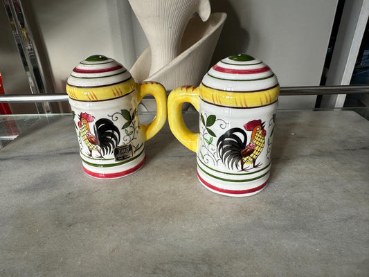 PY Roosters and Roses Salt & Pepper Shakers, Roosters and Roses Salt and Pepper Shakers, Rooster Salt and Pepper Shakers