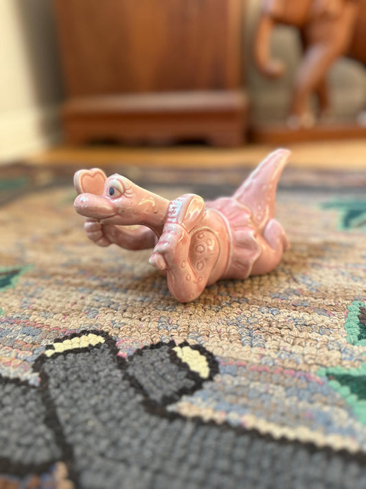 Adorable Pink Dinosaur Planter | Vintage Pink Dinosaur with Mirror and Brush Succulent Planter