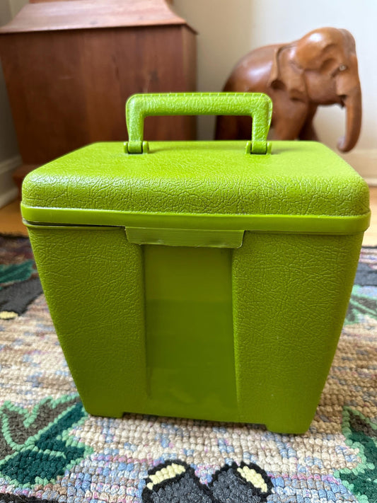 Vintage Avocado Green Pebbled Plastic  45 RPM Records Carrier Box with (50) 45 Records | Journey Led Zeppelin, Moody Blues, Genesis and More