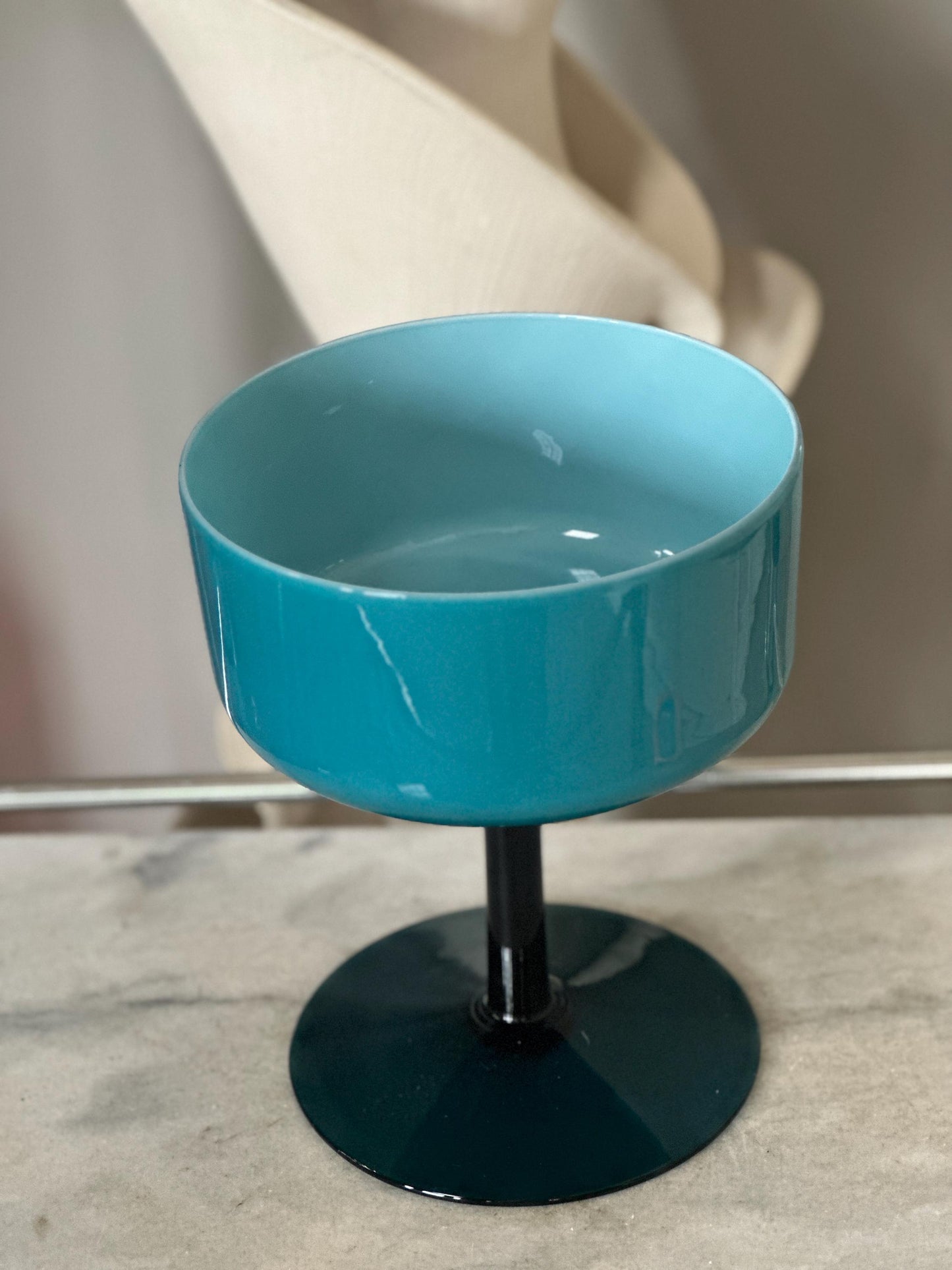 Vintage Large Cased Turquoise Glass Goblet-Shaped Pedestal Vase | Carlo Moretti Style | MCM | Engagement or Wedding Gift