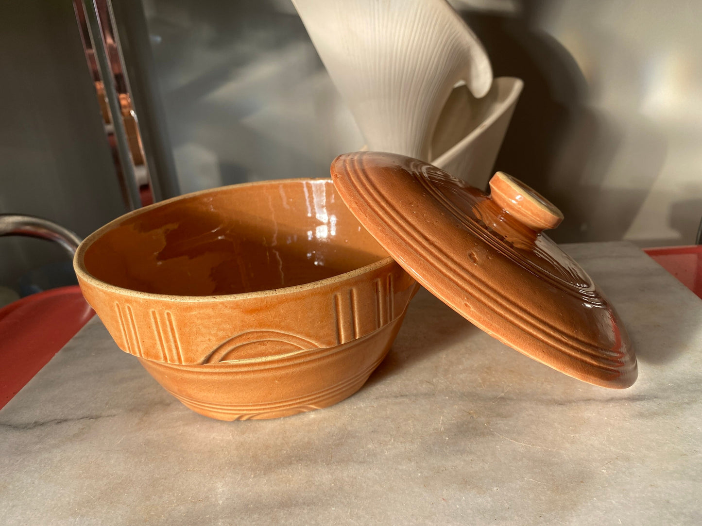 Vintage OvenWare USA 7 | Farmhouse Stoneware Bowl with Lid