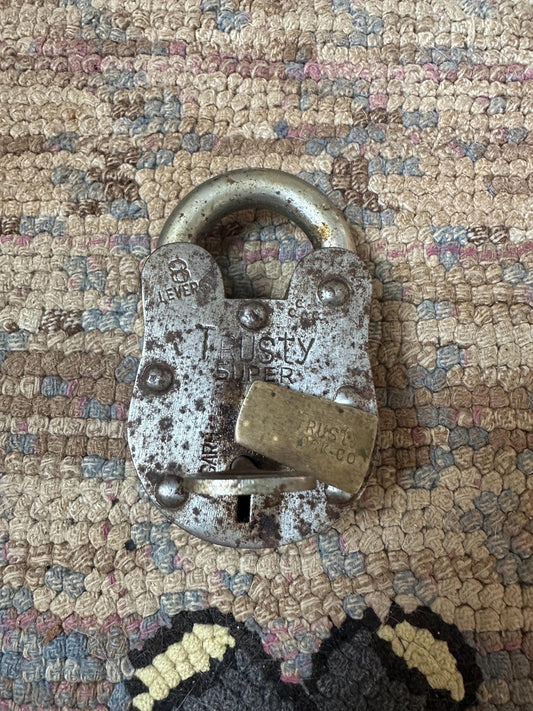 Vintage Old Rare Trusty 8 Lever Locker Metal Made Tricky System Padlock With Key | 1950s Vintage Trusty Lock Co. Ligarh 8 Levers Padlock Col
